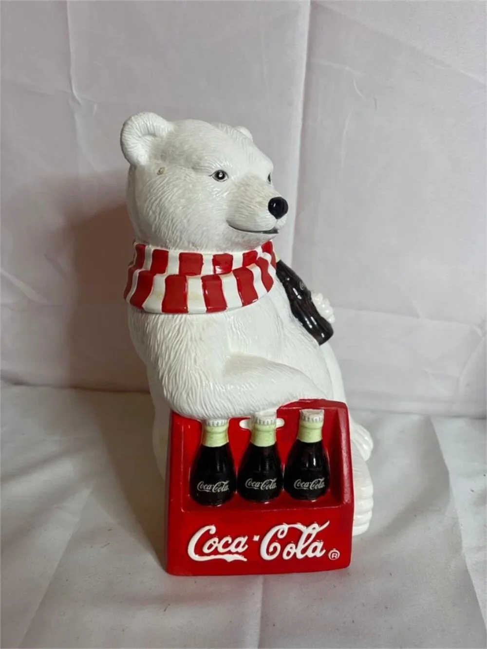 Vintage Coca-Cola Polar Bear & 6 Pack Bottle Crate Ceramic Cookie Jar
